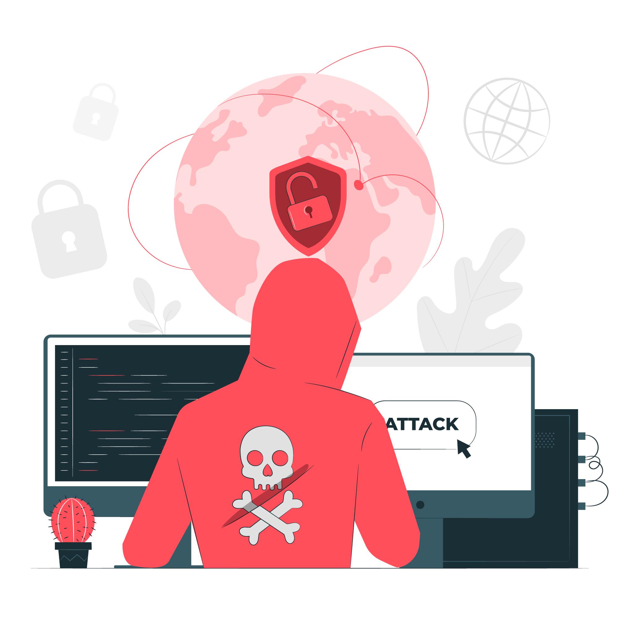 Illustration of hacker targeting a social media account with security measures in place